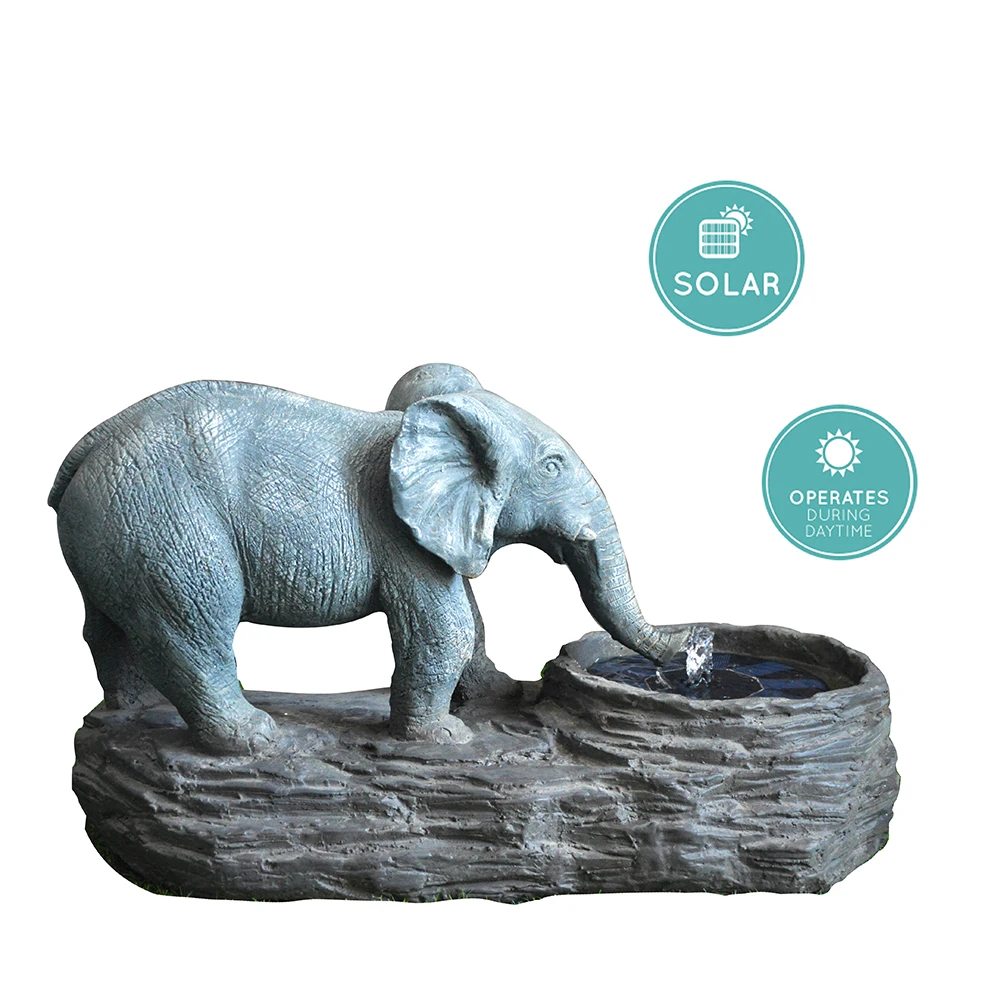 Elephant solar garden fountain with DC pump solar panel with no battery pump run by direct sunlight