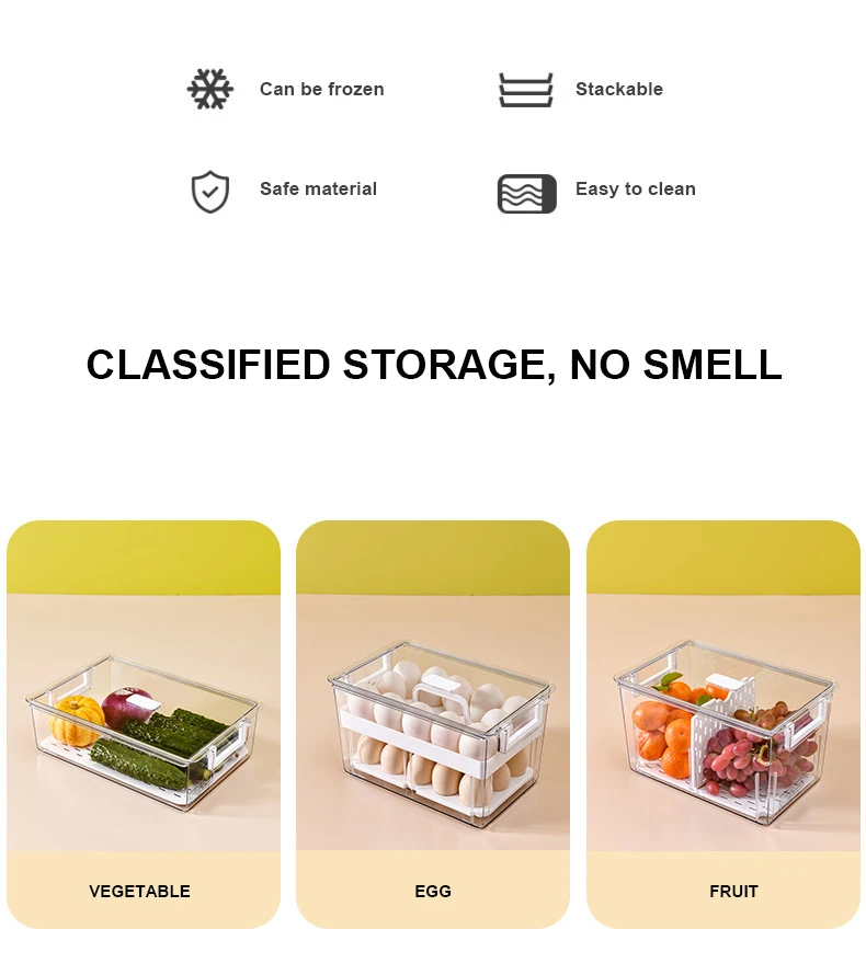 Slideep Food Storage Containers Fridge Produce Saver Stackable Refrigerator Organizer Keeper Foldable lid with Removable Drain