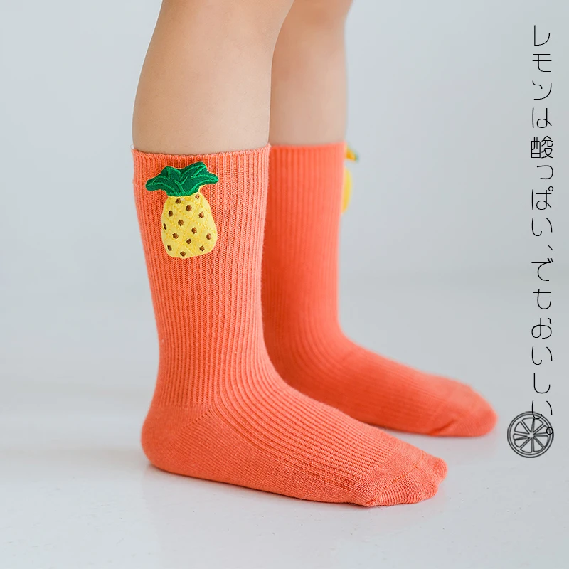 
High quality of children socks 3D fruits pattern socks baby candy color crew socks 