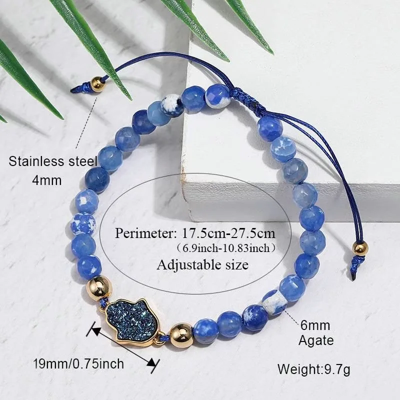 Natural Stone Agate Bead Bracelet Friendship Jewelry Handmade Fatima Hamsa Hand Beaded Braided Bracelets Fashion Jewelry