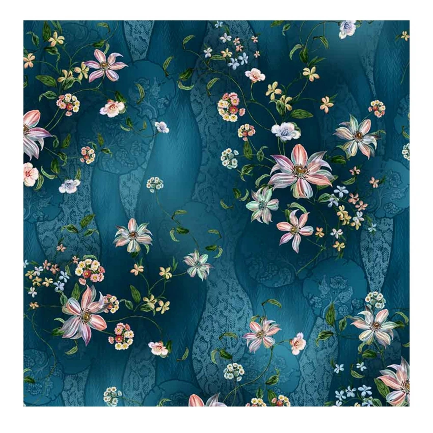 hot polyester soft chiffon crepe ribbon flowers design for womenswear garment fabric