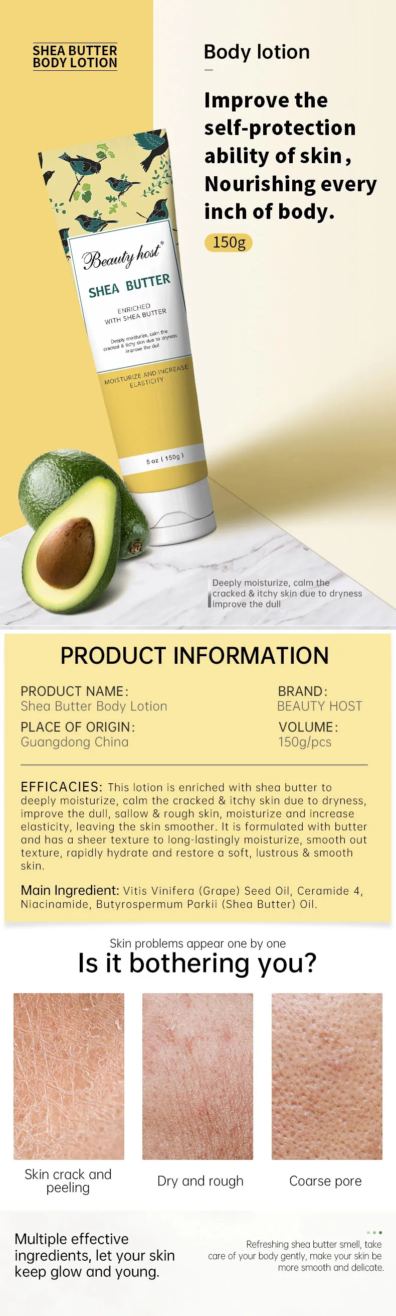 Body Lotion Cream Private Label Organic Moisturizing Shea Butter Skin Whitening Cream for Black Skin