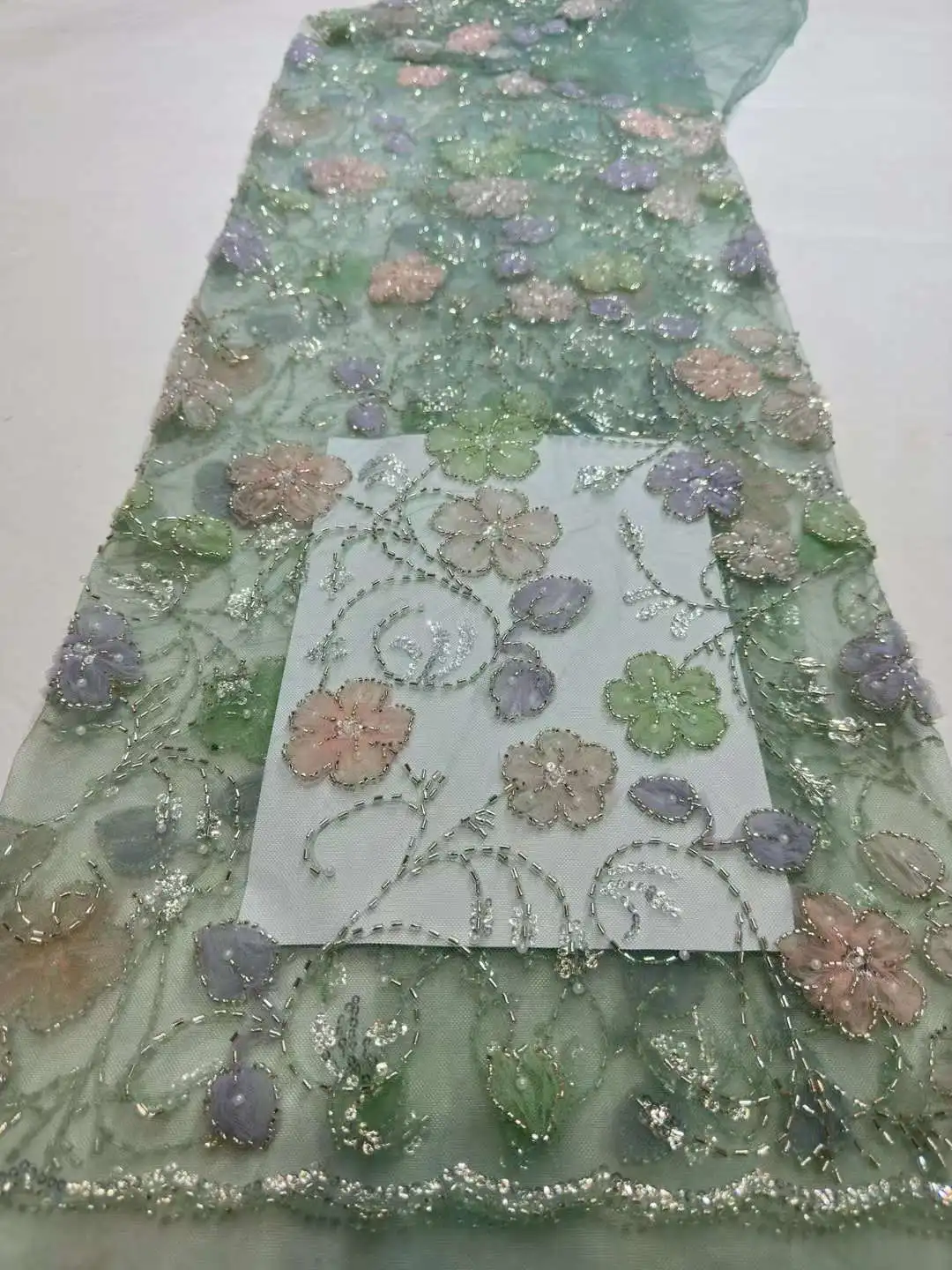 High quality lace fabric with beads and pearl