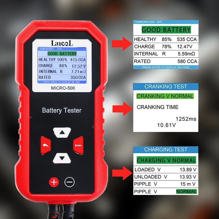 2024 New MICRO-500 12v 24v 40-3000CCA Battery System Tester Diagnostic Tool Automotive Lithium Battery Detector Generate QR Code