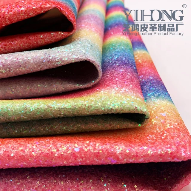 (FA-021)Rainbow Glitter Fabric 1.0 mm Sequins Pu Leather for bows shoes and bags