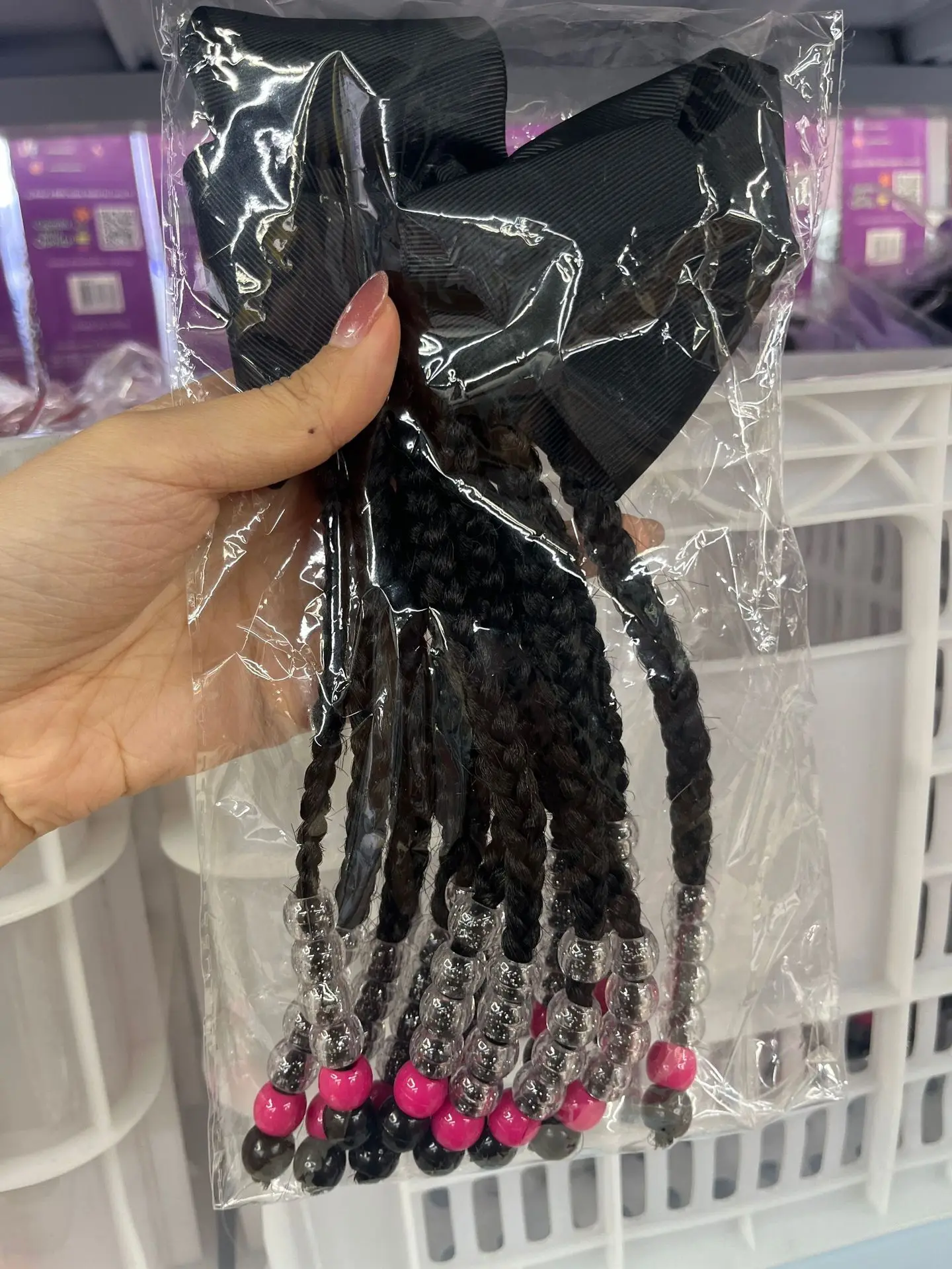 New Kids Braid Twist Hair Beaded Ponytail Extension with Beads Bow rubber For Little girls Kids