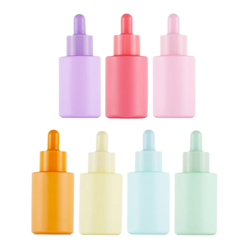 20ml 30ml 50ml Red/Blue/Pink/Green/Yellow Macaron Flat Shoulder Dropper Bottle Essential Oil Cosmetics Sub-Bottling