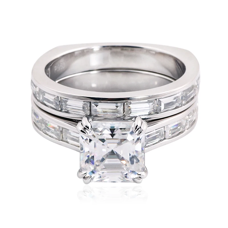 
Redoors Jewelry platinum pt950 stacks ring US7.25# with 3carat DEF square cut moissanite diamond engagement ring for women 