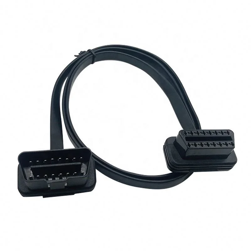Low Profile Flat Ribbon OBD Diagnostic Cable Male to Female 16 Pin J1962 OBDII Right Angle Extension Wire OBD Extension Cable
