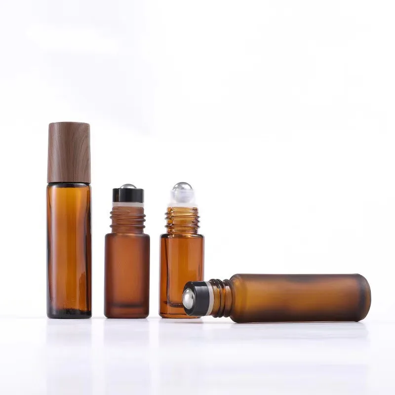 Popular selling 10 ml essential oil container roller ball packaging cosmetics brown roll bottle