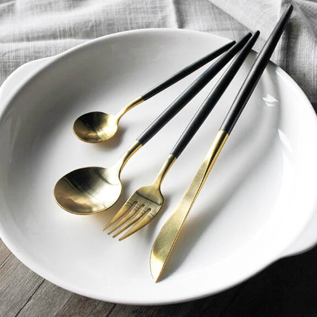 4pcs Cutlery Set Travel Portable Gold Cubiertos Acero Inox Stainless Steel Cubiertos Dorados Metal