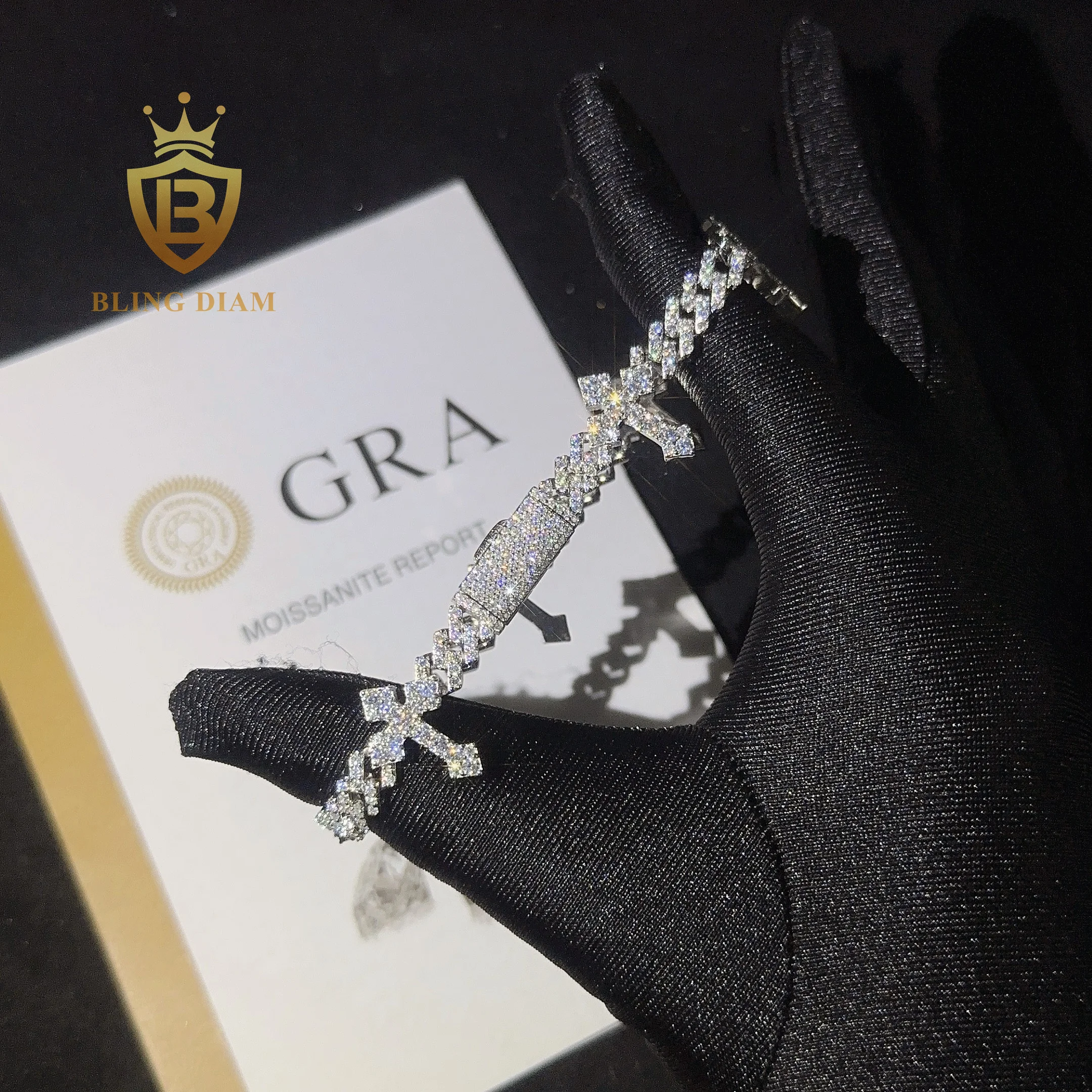 Solid Silver 6mm Cross Hip Hop Cross Cuban Bracelet for men women Fashion Moissanite  Cross Cuban Link Chain Bracelet