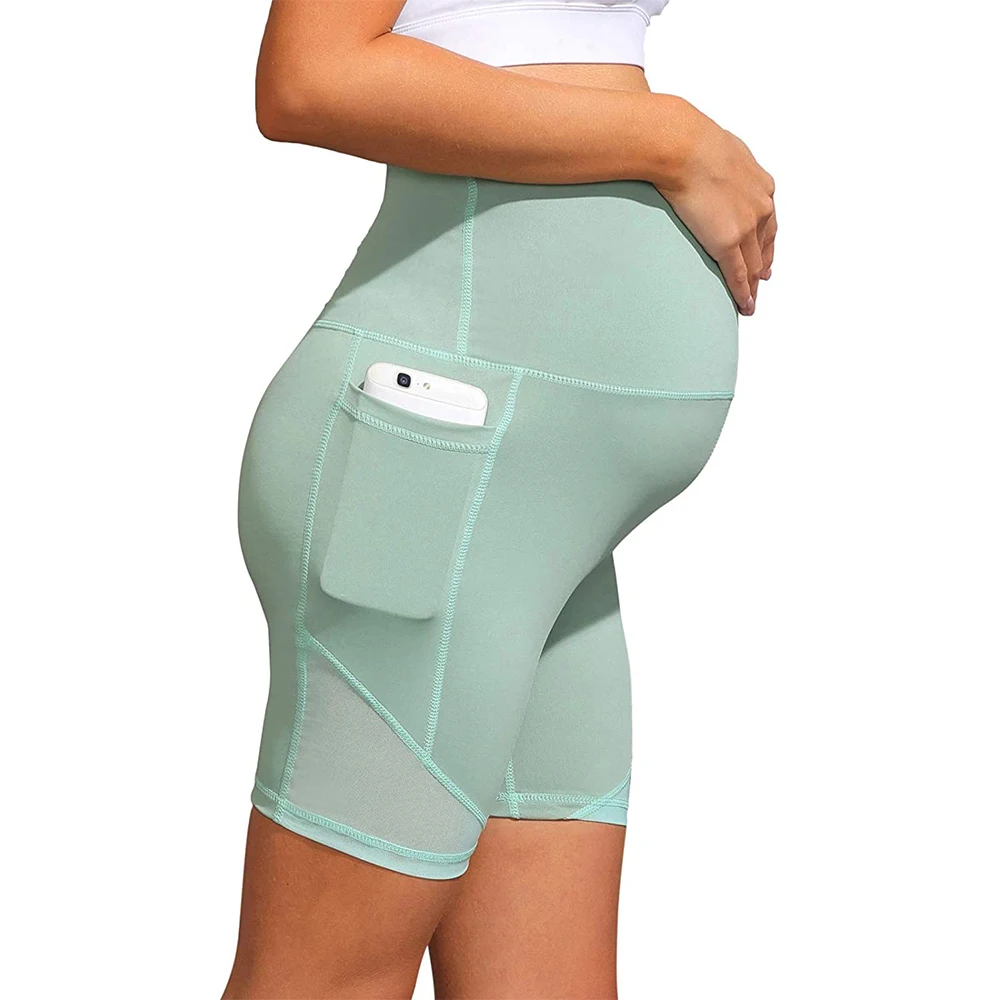 Новые однотонные спортивные шорты для йоги, фитнеса, шорты для беременных с боковой сеткой для йоги, летние шорты для тренировок и активного отдыха с карманами