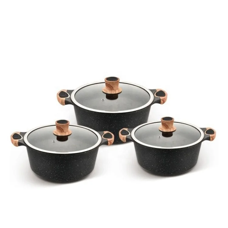 Nice Cooker Soup Pot Aluminum Marble Non Stick Die Cast Insulated Food Warmer Casserole Pot Set