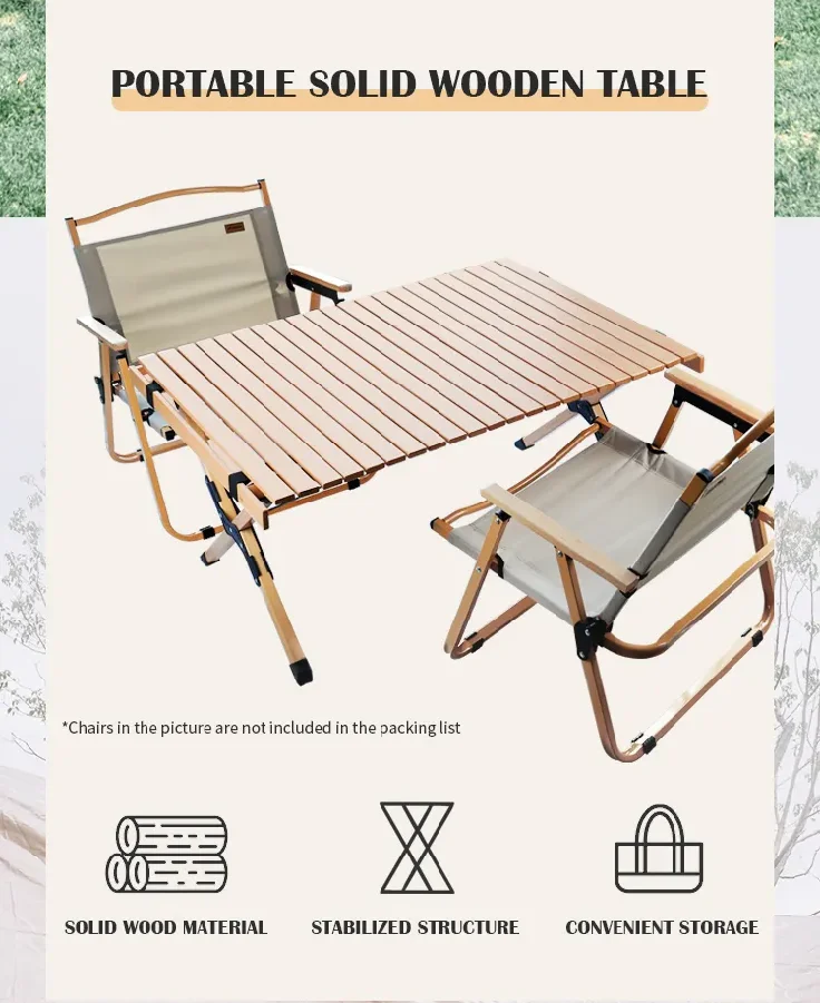 Bright Pine Wood Camping Table Outdoor Foldable Portable Egg Roll Table Camping Picnic Foldable Table