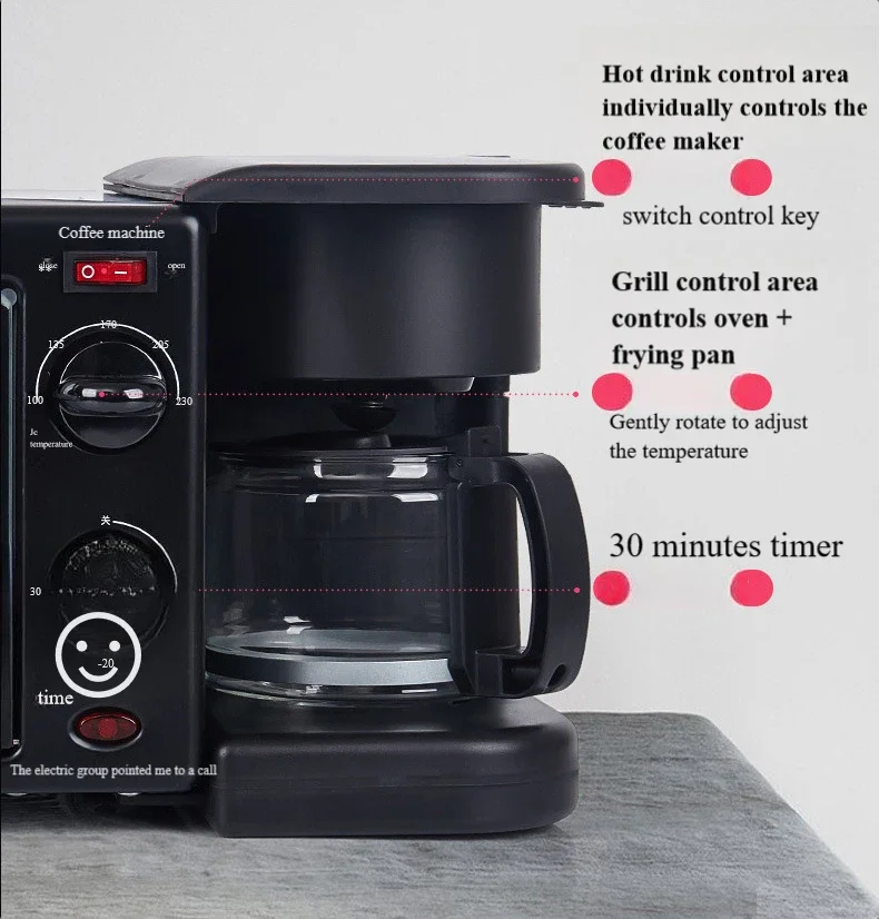 Household Multifunction Breakfast Maker Machine Temperature Control Breakfast Sandwich Maker 3 In 1 Breakfast Makers