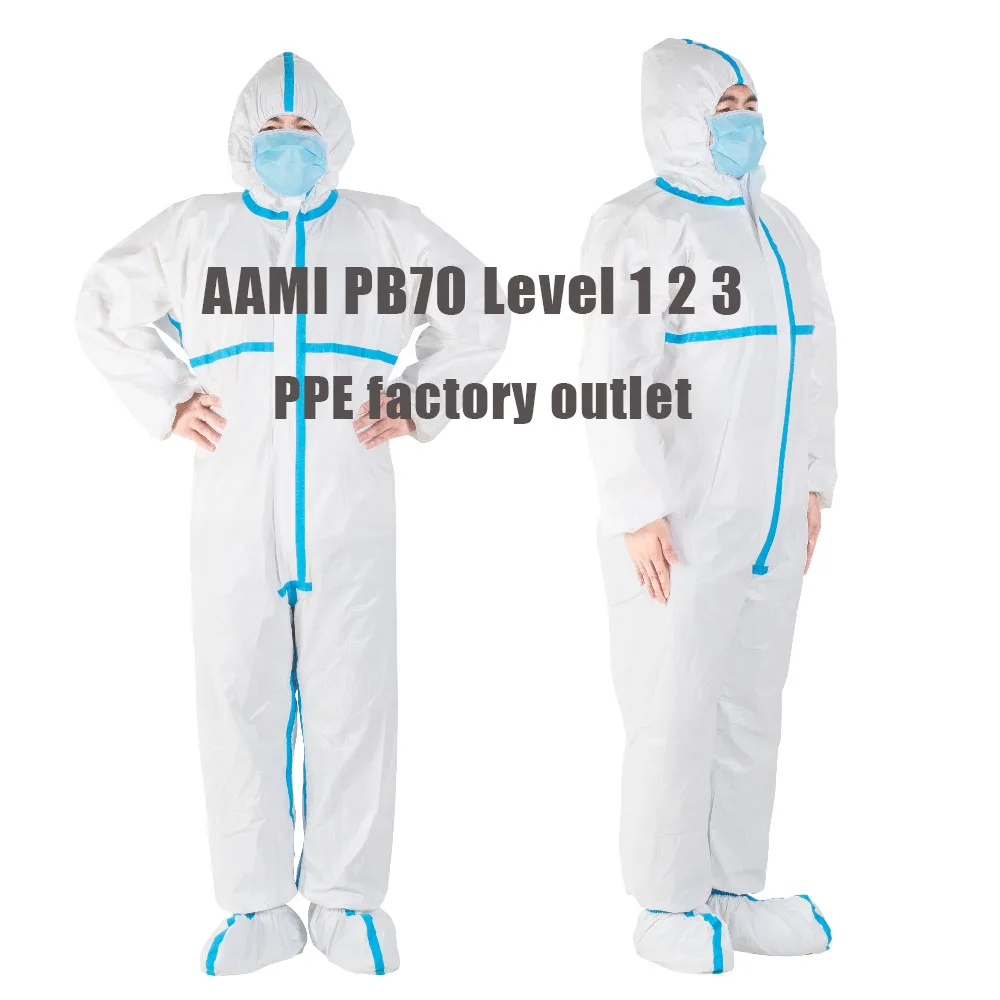 
AAMI Level 1 2 3 4 En14126 Protective Clothing Microporous Nonwoven Disposable Isolation Suit Hospital Medical coverall 