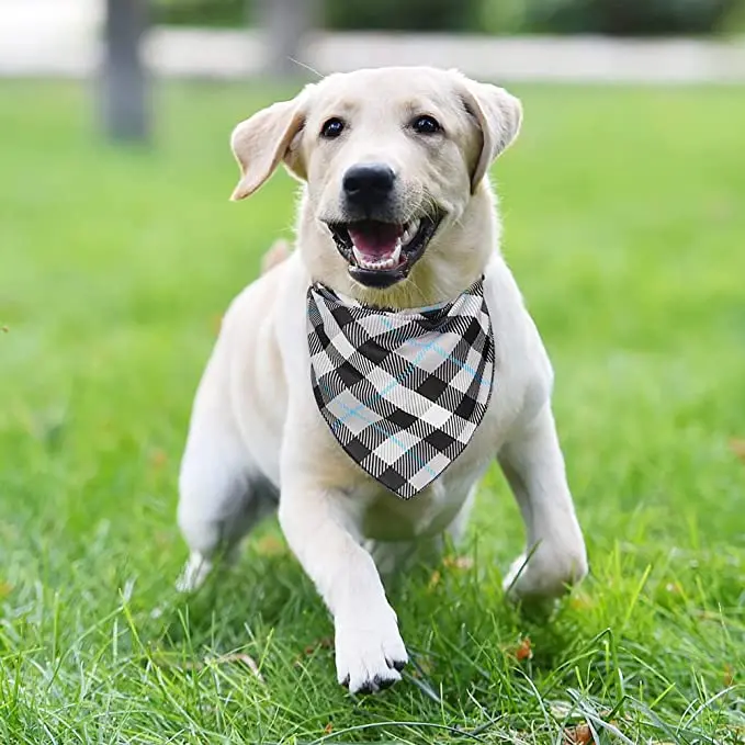 Wholesale Classic Plaid Dog Bandanas OEM Factory Production Double Layer  Printed Polyester Custom Pet Bandana