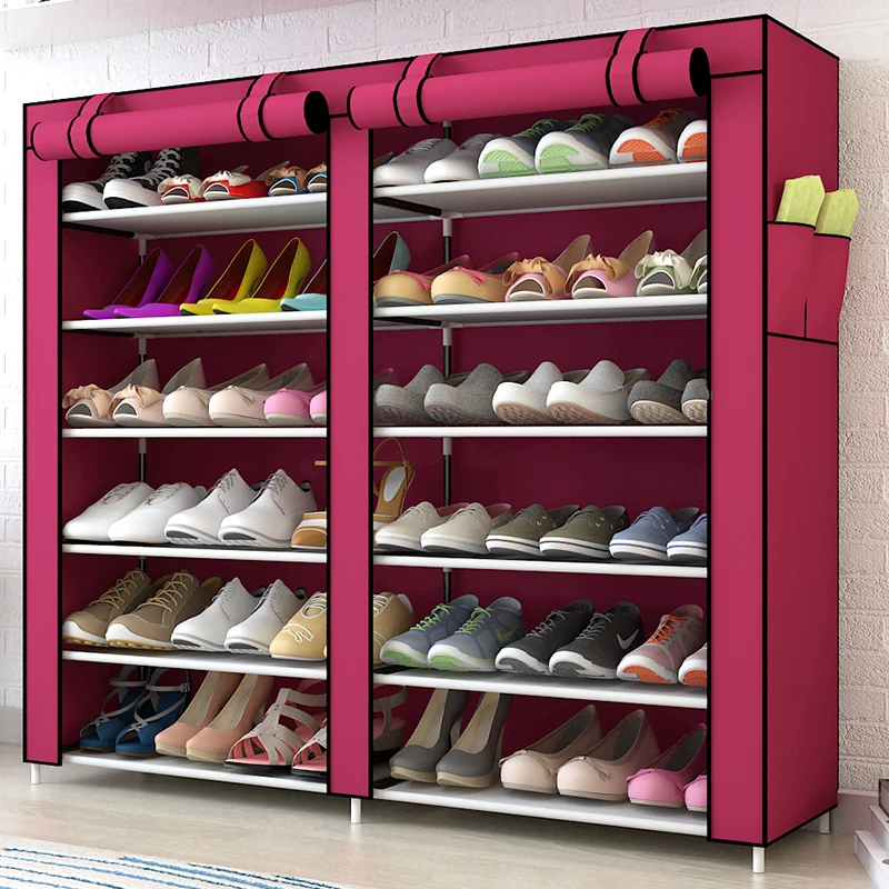 
12 Grids 4 Colors steel Pipe DIY assemble folding cloth non-woven shoe cabinet with curtain for living room or doorway shoe rack 