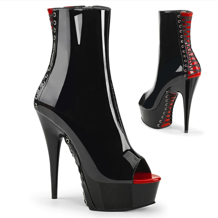 Sexy inch stiletto ankle boots cross lace up soles 15cm high heels nightclub model show 6 inch pole dancing shoes