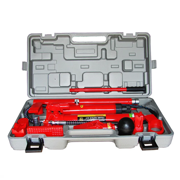 China factory 10 Ton Hydraulic Porta Power jack Kit Plastic Case With Wheels