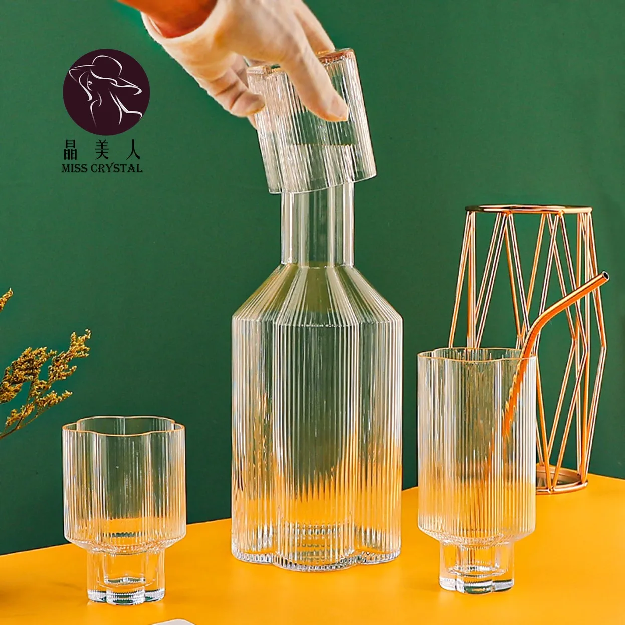 Винтажные ребристые стеклянные стаканы для питья воды графин с вертикальными полосами сока безопасные посудомоечной машины