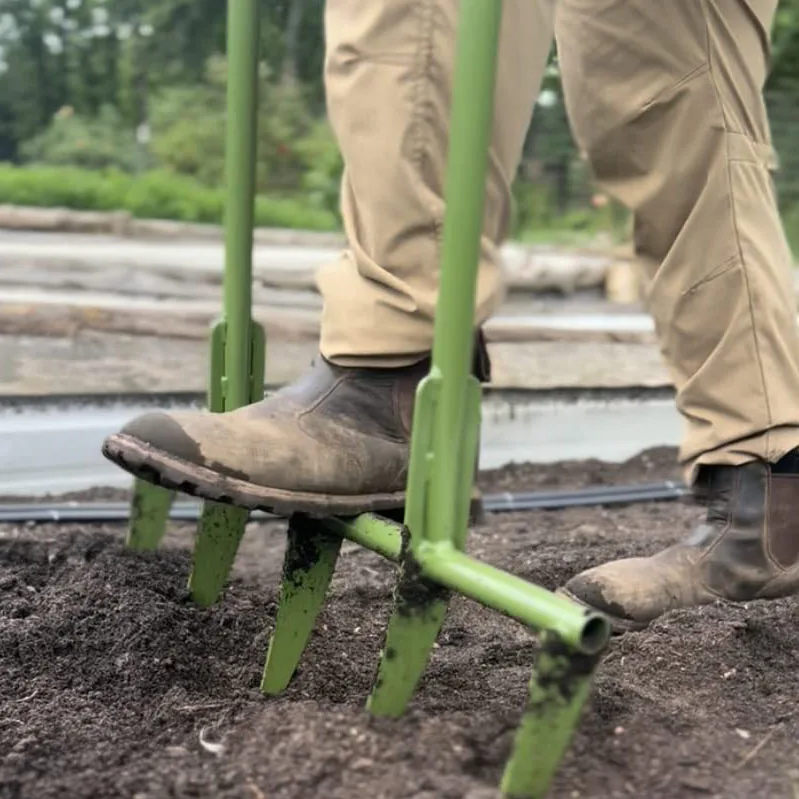 JH-Mech Mindful Farm Lawn Ergonomic Lightweight 5 Tines Loosen Soil Digging Green Carbon Steel Broad Fork