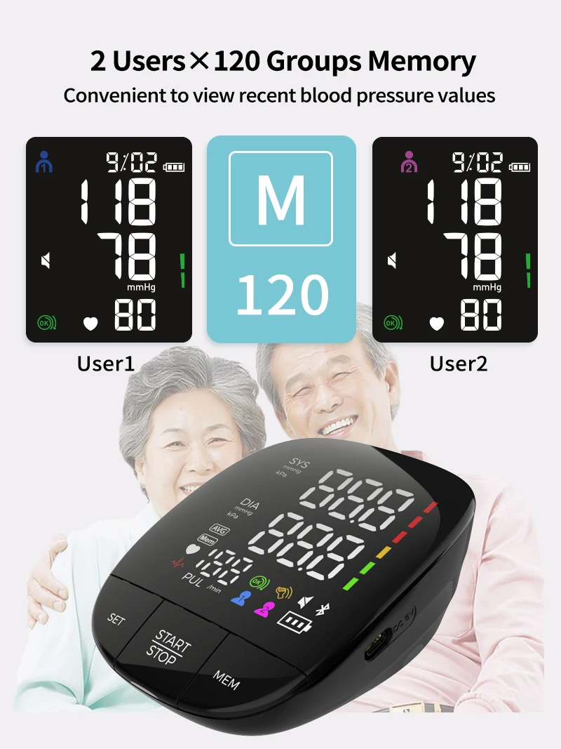 Factory Price Full Black Panel LED Big Screen Electronic Sphygmomanometer Upper Arm Automatic Blood Pressure Monitor Digital