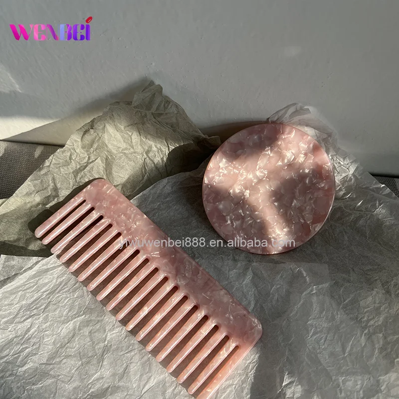 High-end Korean Pink Series Acetic Carry Makeup Mirror Bangs Hair Comb Set for Women