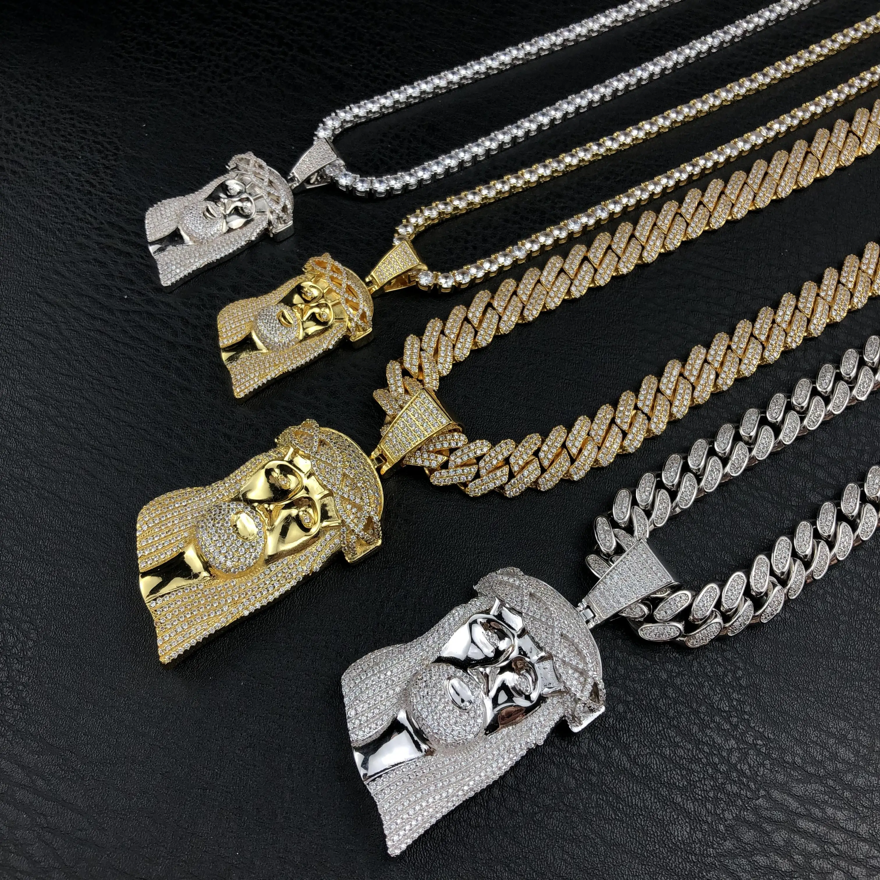 Vintage avatar pendant full of zircon, tall pendant accessory, Jesus pendant