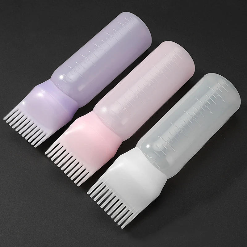 Colorful Plastic Squeeze Bottle Applicator Brush for Hair Dye 6 OZ Root Comb Applicator Bottle  Salon Hair oil bottle