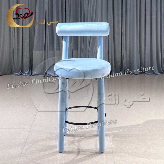 Hotel party modern comfortable high leg blue velvet bar stool chairs