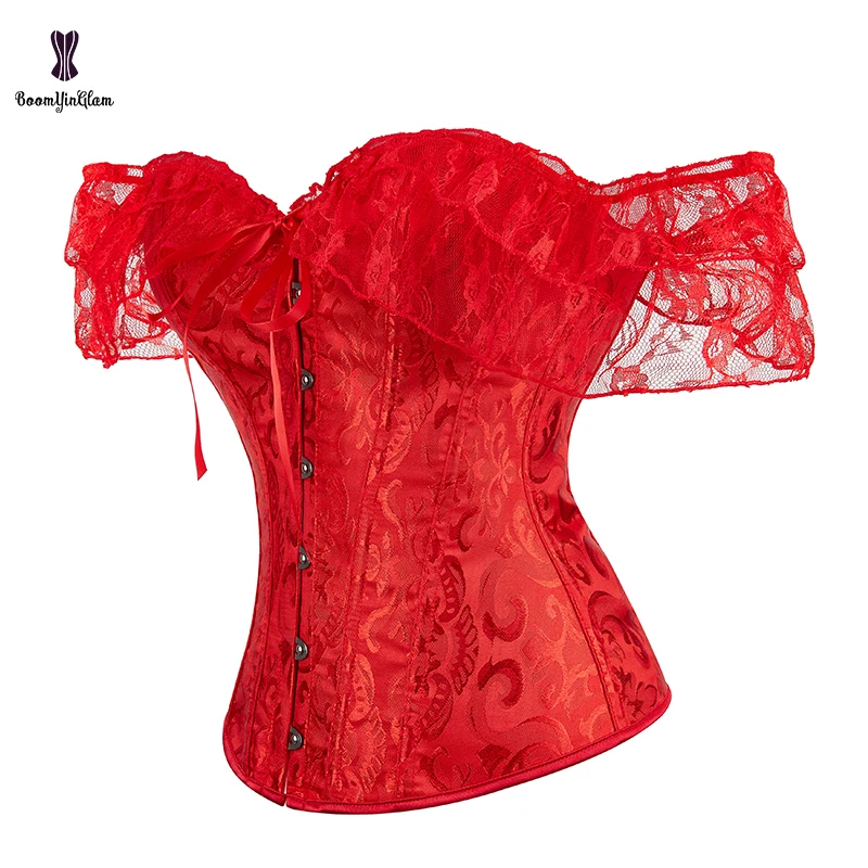 10 Colors Plus Size Bodice One-Shoulder Corset Top With Sleeves For Women Renaissance Vintage Gothic Lace Corsets And Bustiers