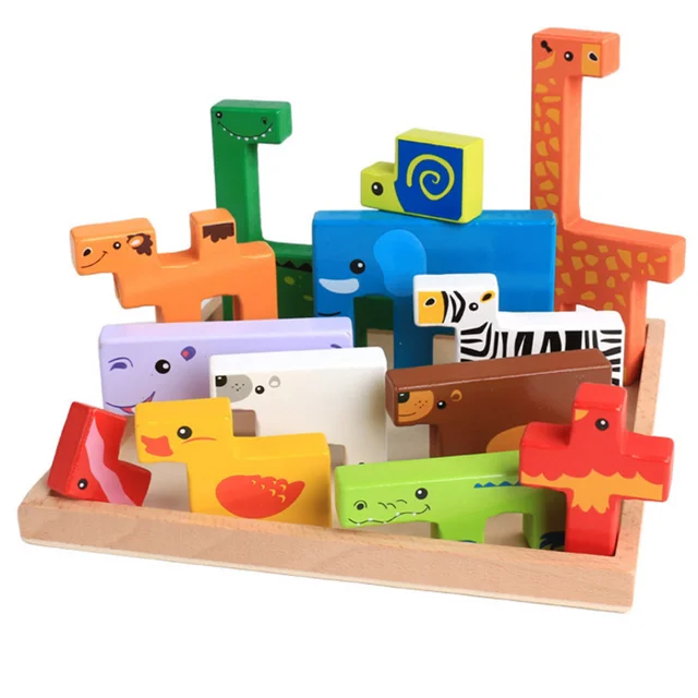 
Children educational toys creative new animal 3D building blocks wooden puzzles baby toys 