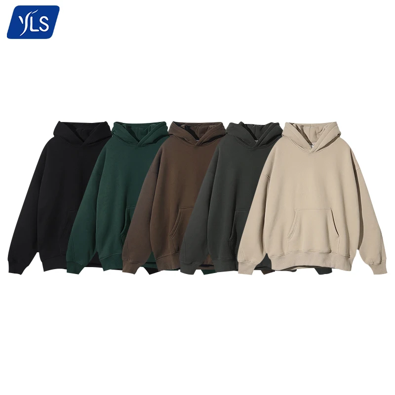 YLS Wholesale Streetwear 400 Gsm 50% Cotton 50% Polyester No String Oem Customized Street Wear Oversized Men Pullover Hoodie