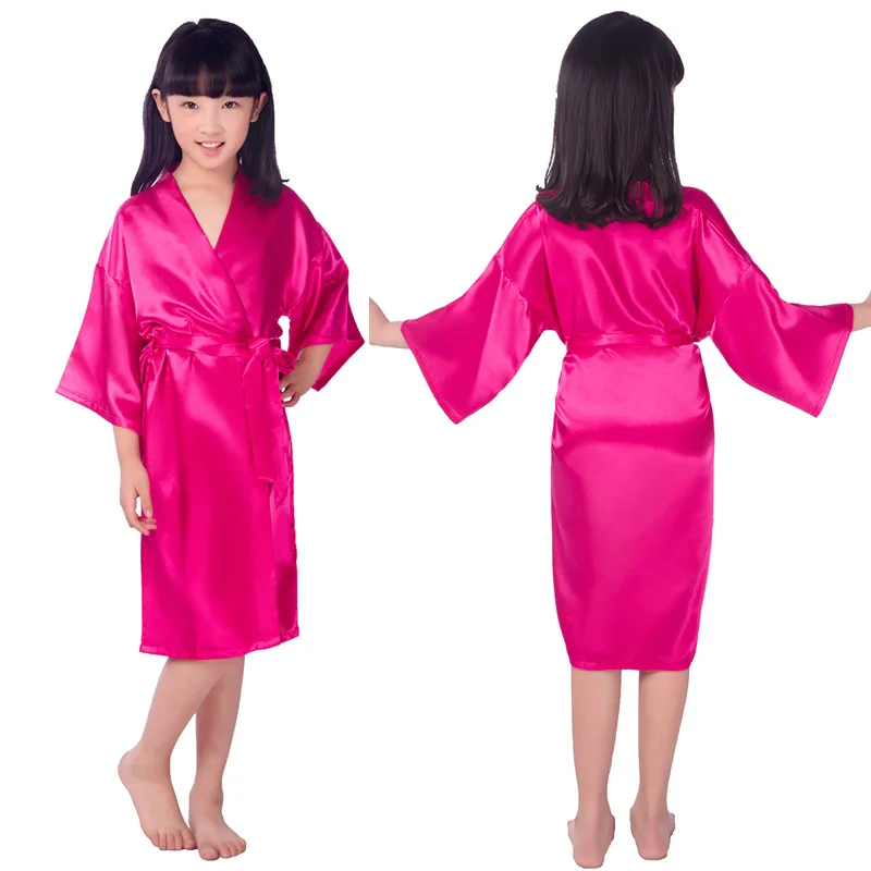 Toddler Baby Kid Solid Silk Satin Kimono Bathrobe Dress Nightgown Party Clothes Girls Sleepwears
