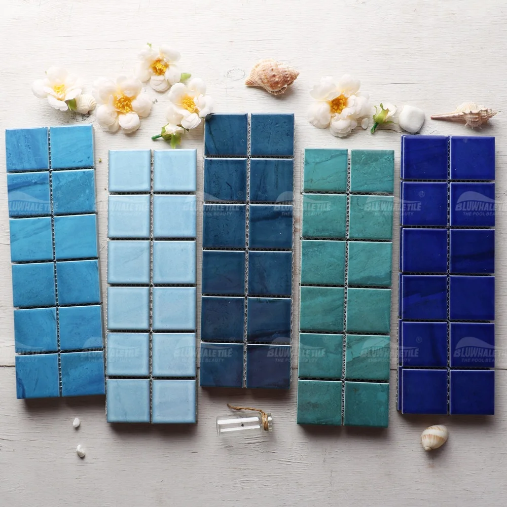 Bluwhale Foshan Factory Wholesale Pool Mosaic Price Inkjet Glossy Glazed Ceramic Swimming Pool Tile Mosaic