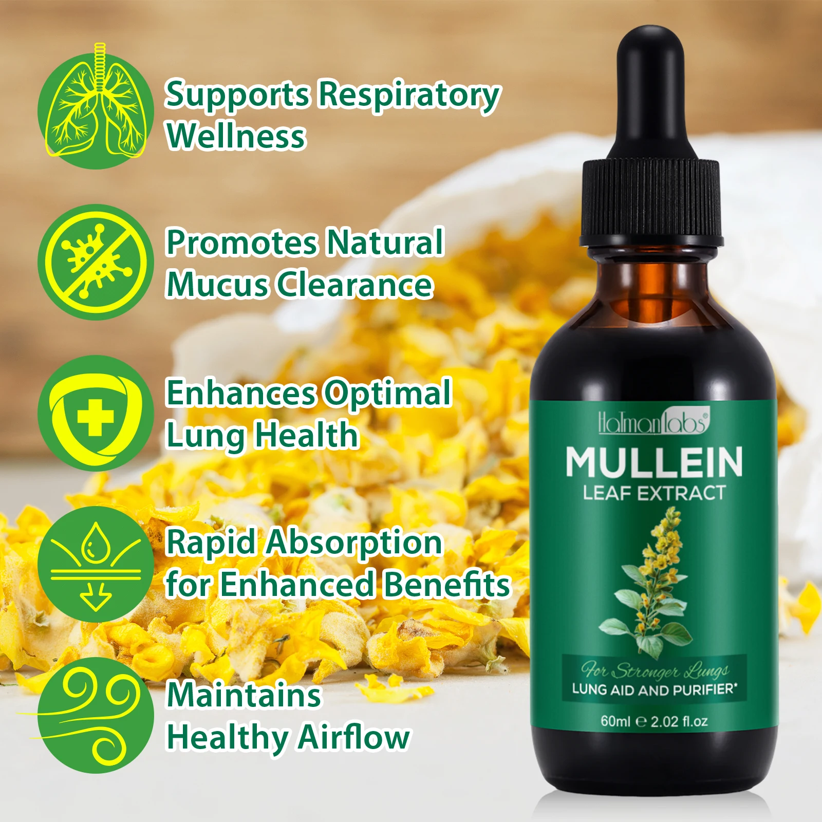 Wholesale Lungs Cleanse Healthy Breathing Mullein Leaf Extract Liquid Supplement Tincture Drops For Respiratory System Support