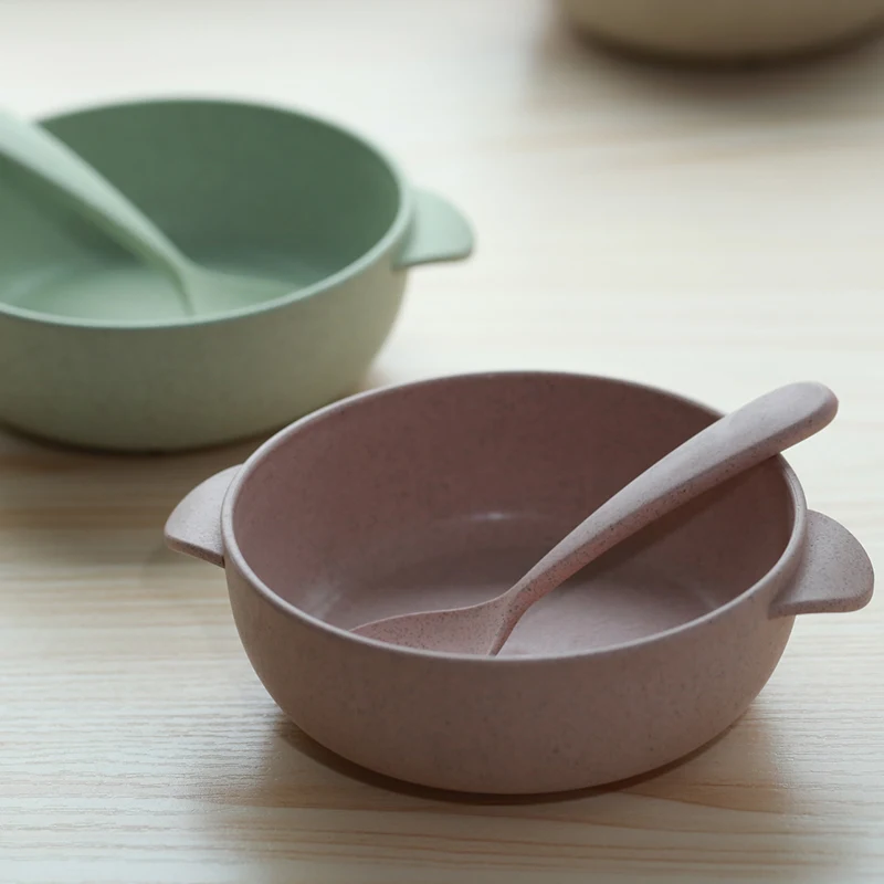 Unbreakable Kids Feeding Soup Rice Dinner Wheat Straw Bowl With Spoon