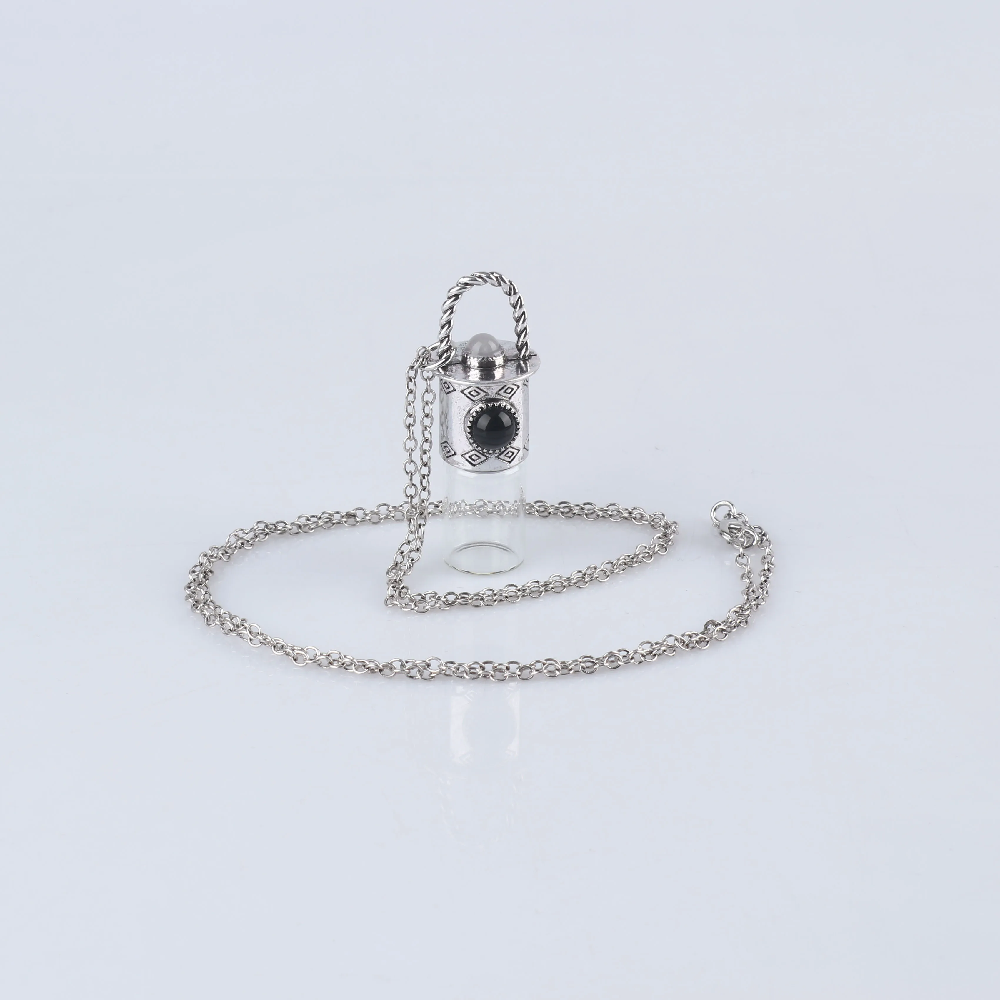 Rose Quartz Raw Crystals Crystal Gemstone Pendant Chain Mini Bottle Perfume Necklace