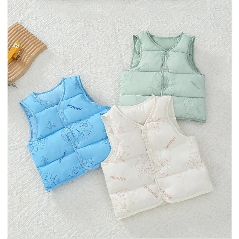 Baby Girls Boys Down Vest Kids Cartoon Sleeveless Waistcoat Toddler Outerwear 2025 Autumn Winter Children Clothing Korean Style