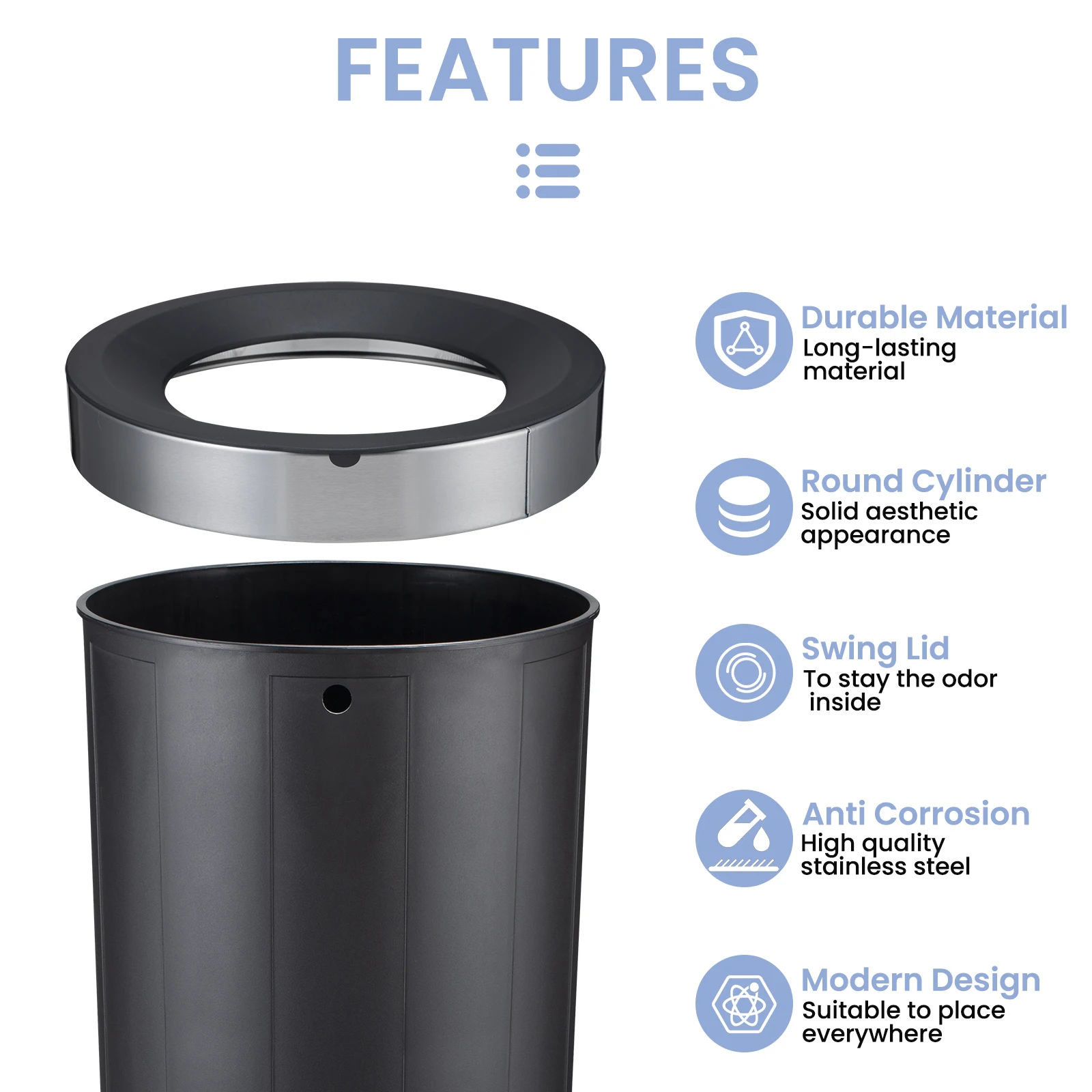 JILI High Performance Rectangular Stainless Steel Surface 65L Trash Can with Balanced Swinging Lid for Restaurant Hotel Outdoor