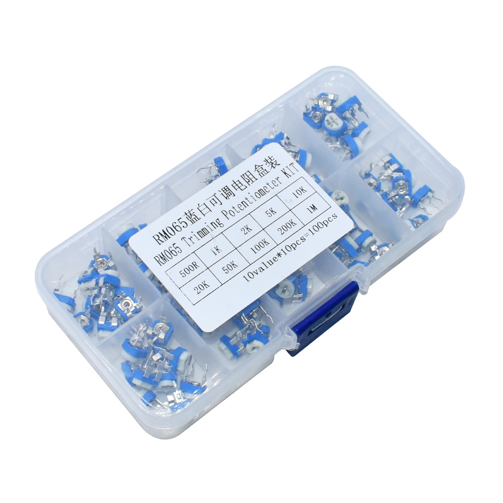 10 Kinds Of 100 (100R - 1M) RM065 Blue And White Adjustable Resistor 6MM Sorting Kit