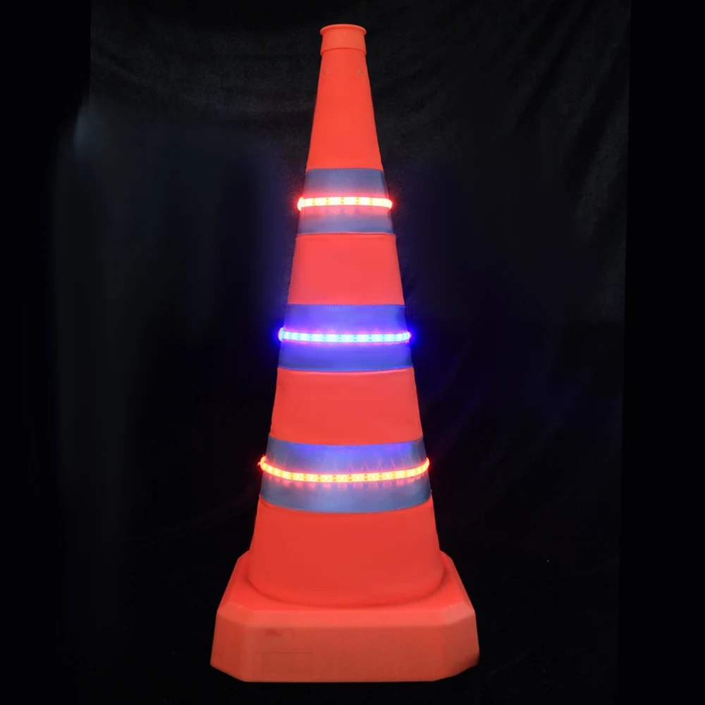 Custom hi vis remote control fold transit road cones LED flashing collapsible traffic safety cone