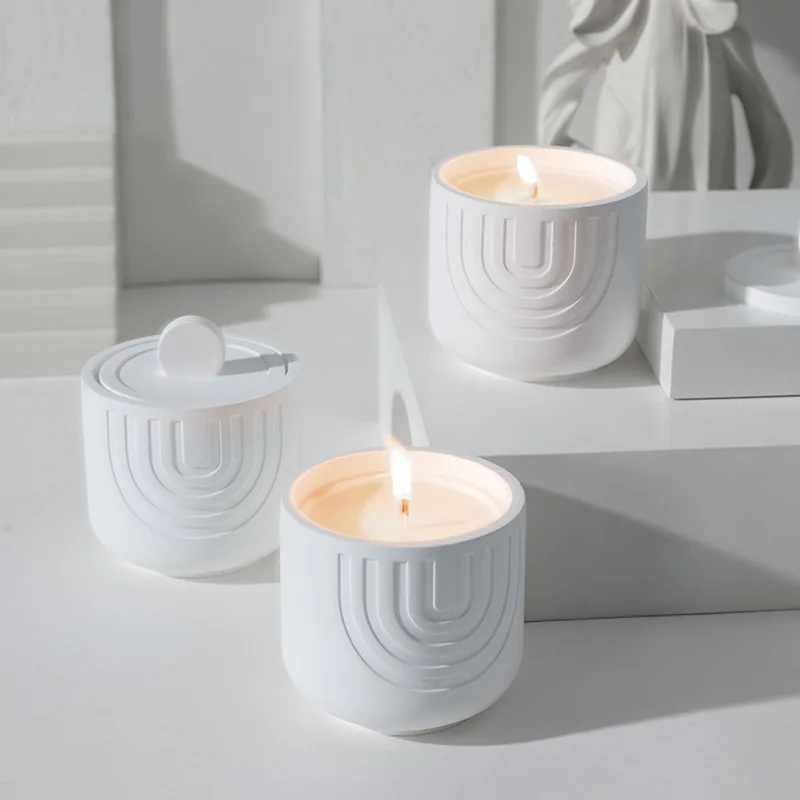 Sandalwood Scented Candle in Cement Ceramic Cup Religious Gift Box for Bedroom Living Room Decoration Fall Season Gift