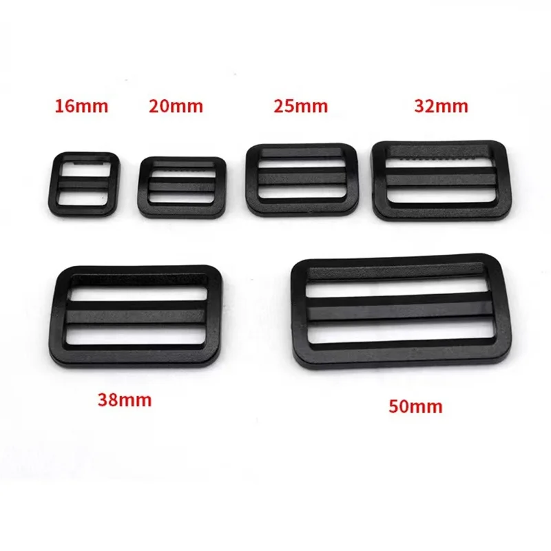 Adjuster Plastic Tri Glide Slider Buckle 25mm 38mm 50mm  Black Webbing  for School Bag Backpack