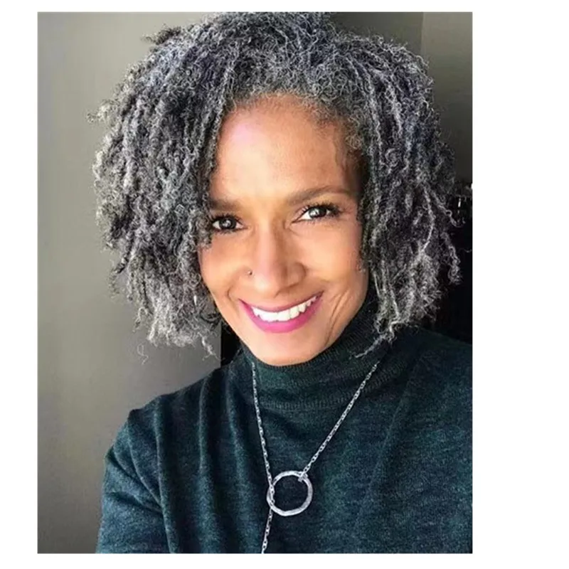 Pepper and salt natural grey braided Short natural hairstyle for gray hair black women