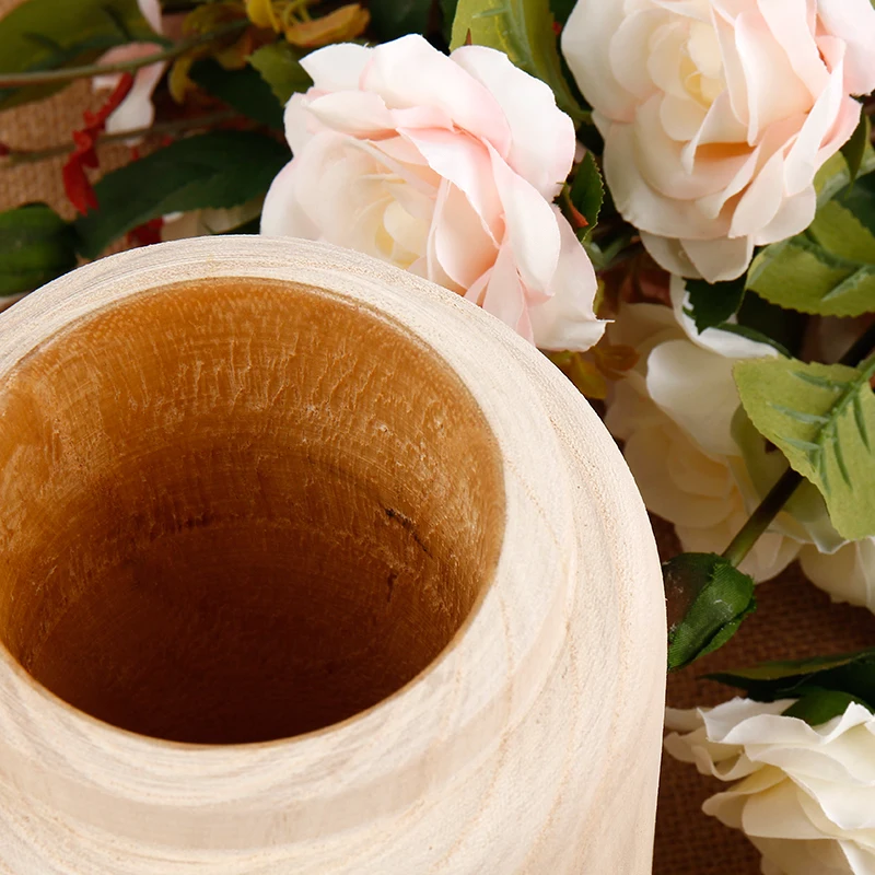 Simple modern paulownia wood small vase dry flower vase garden style bedroom living room family decoration