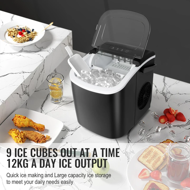 9 Ice Cubes Ready in 6 Mins Portable Handle Desktop Home Ice Maker Machine with Ice Scoop and Basket