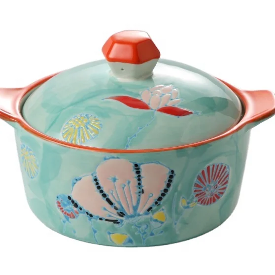 
Amazon hotsale Handmade Porcelain soup & stock pots with Handles lids / Turkish Ceramic soup pot set 